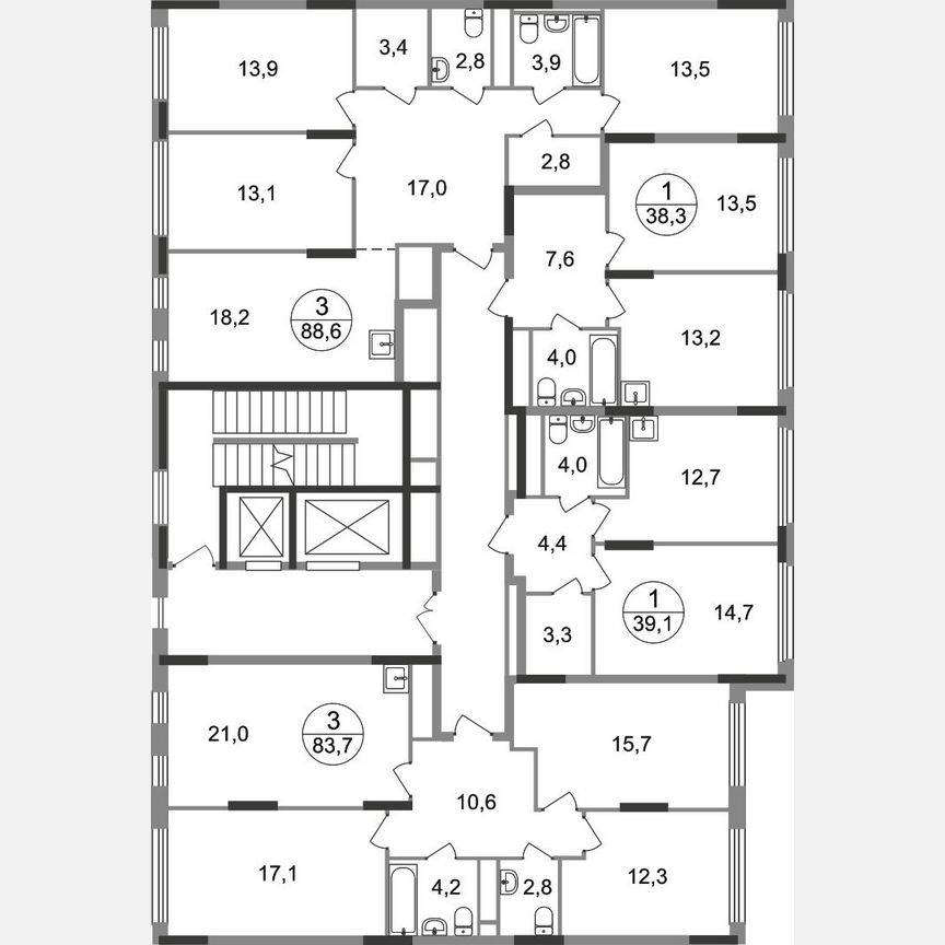3-к. квартира, 88,6 м², 6/17 эт.