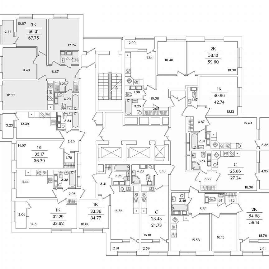 3-к. квартира, 67,8 м², 15/22 эт.