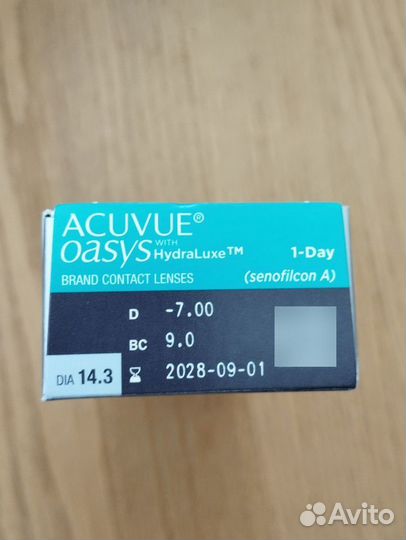 Линзы однодневные acuvue oasys (D -7, 9.0) 30 штук