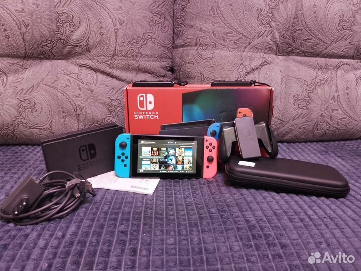 Прошитая чипом Nintendo switch rev.2 +чехол