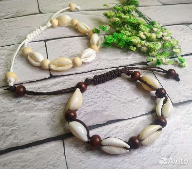 Плетёные браслеты, чокеры,из ракушек Каури