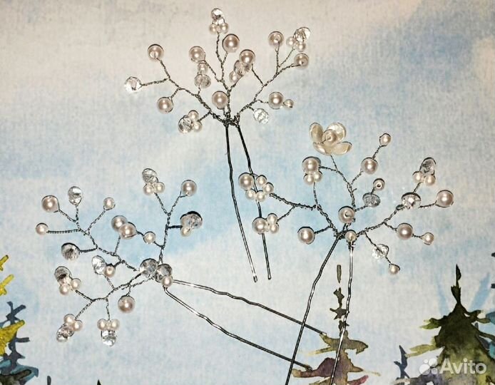 Шпильки кристаллы и цветы