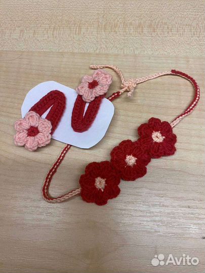 Повязка и заколки для новорожденных. Ручная работа