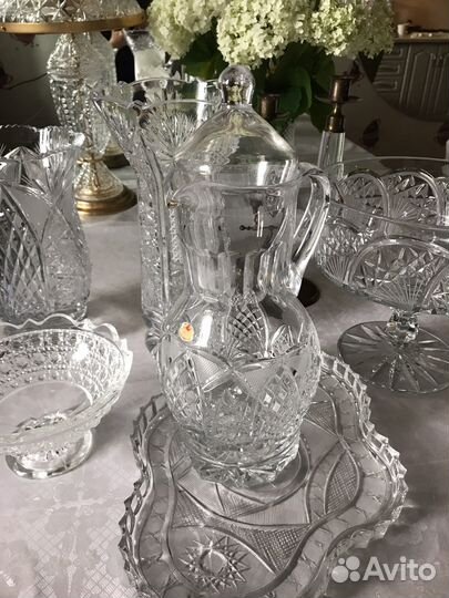 Графин конфетница хрусталь, подсвечник латунь СССР