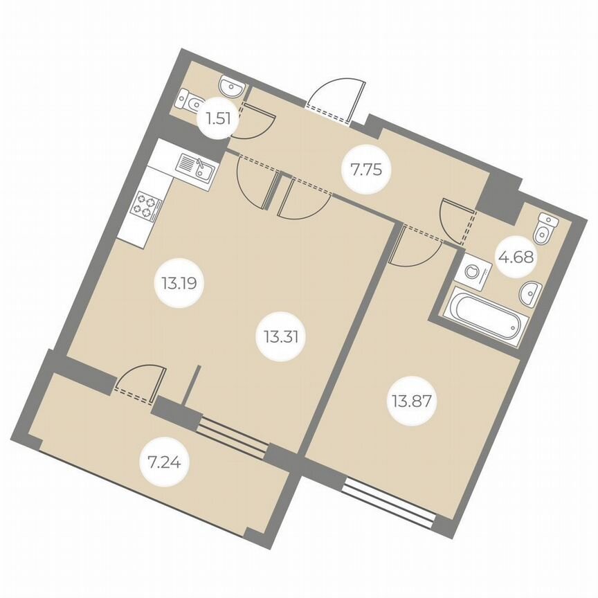 2-к. квартира, 57,9 м², 3/7 эт.