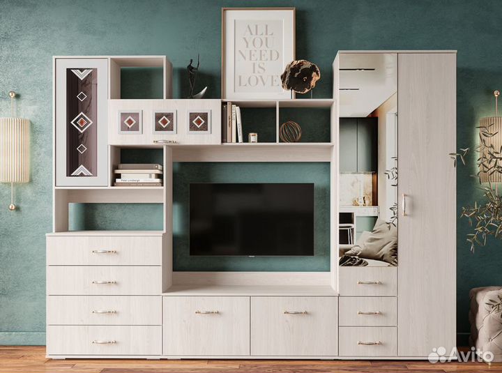 Стенка Белла центральная секция ясень белый