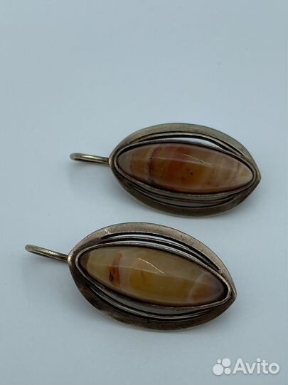 Серьги серебро 875 СССР агат позолота Харьков