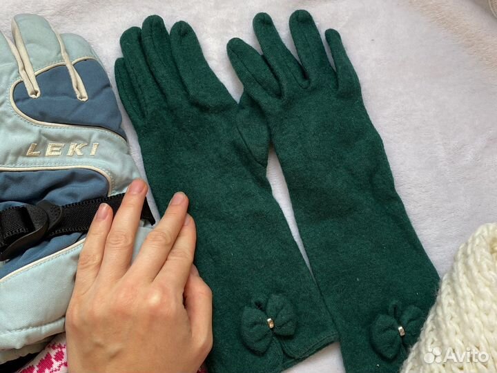 Перчатки зимние горнолыжные, шапка, шарф белый