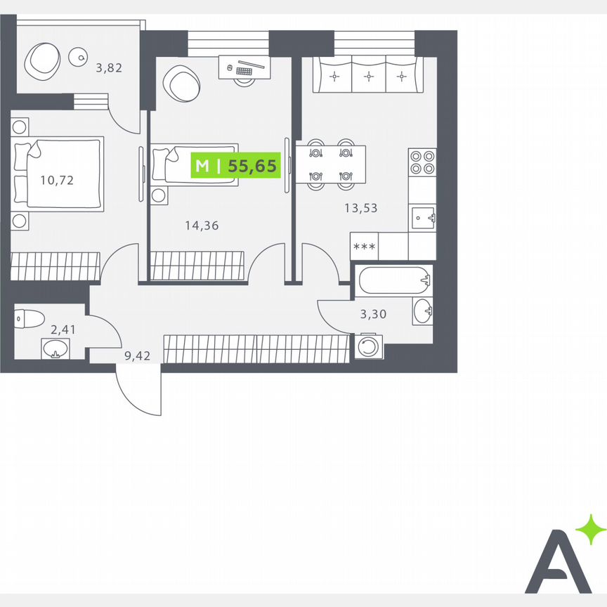 2-к. квартира, 55,7 м², 12/12 эт.