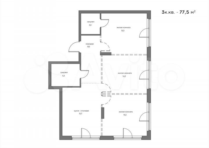 3-к. квартира, 77,5 м², 6/17 эт.