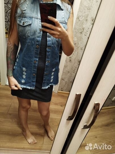 Джинсовая жилетка,рубашка(джинсы)