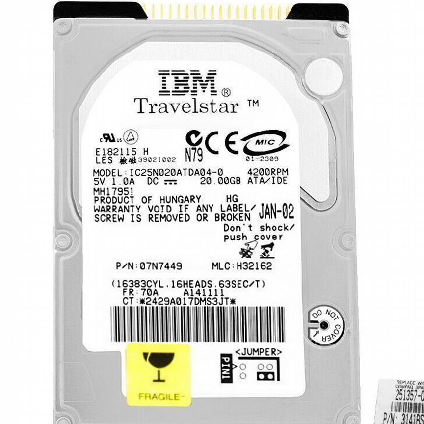 [251357-001] Жесткий Диск Ibm 20gb 07n7449 Ide 2,5 251357-001