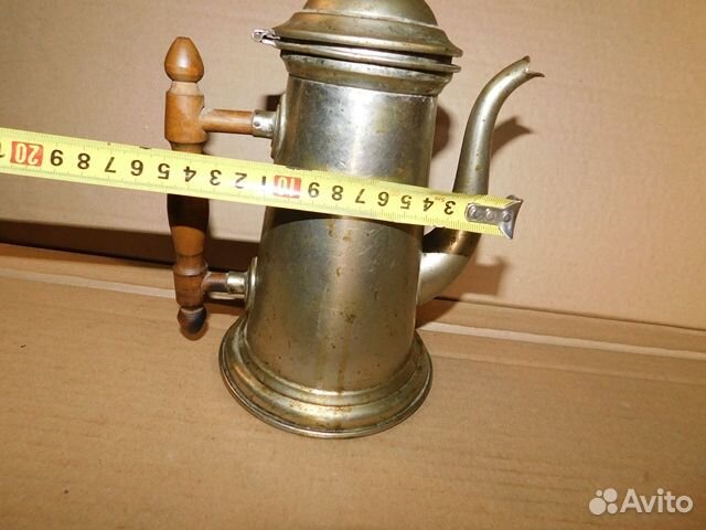 Антикварный, красивый,латунный кофейник ри Польша