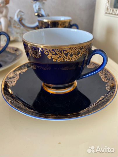 Кофейный сервиз золотое кружево кобальт