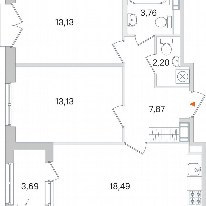 2-к. квартира, 60,4 м², 3/4 эт.