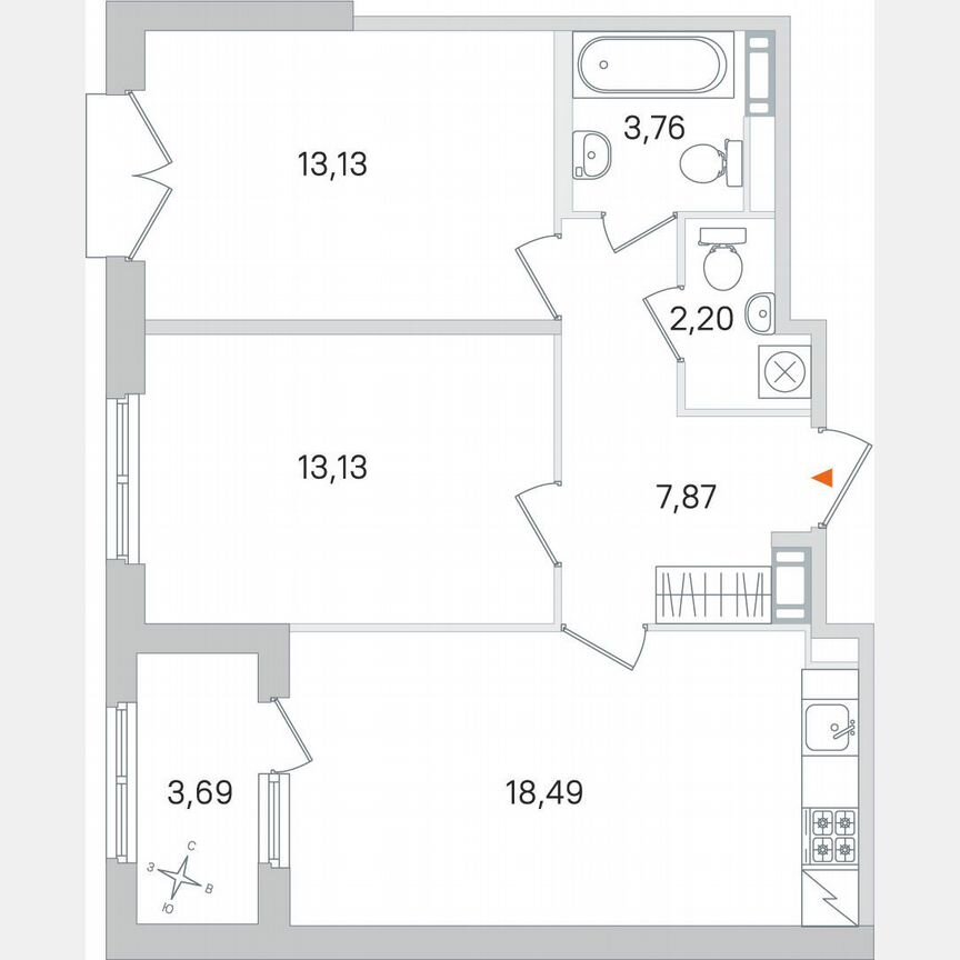 2-к. квартира, 60,4 м², 3/4 эт.
