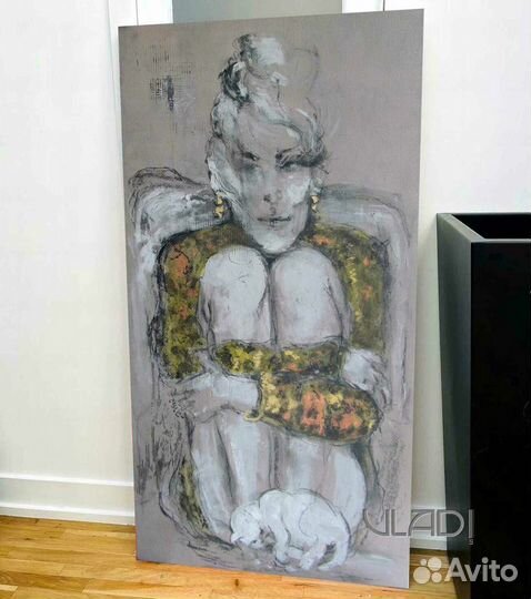 Картина маслом Девушка и кошка Женщина с котёнком