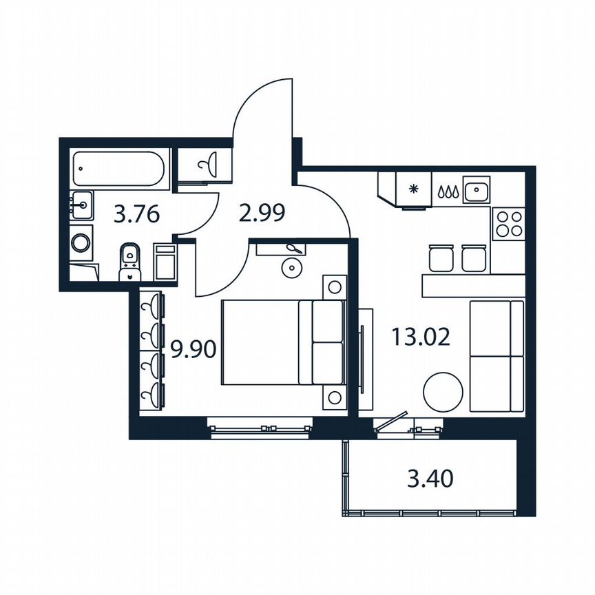 1-к. квартира, 31,4 м², 4/12 эт.