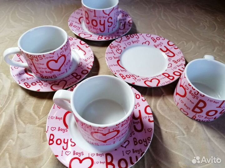 Чашка с блюдцем, чайный сервиз i love boys