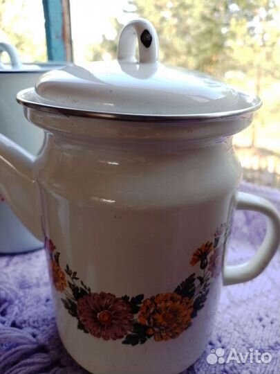 Кофейник эмалированный ссср,чайник винтаж