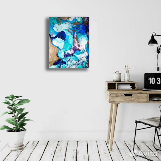 Картина абстракция в синих, голубых тонах, вода