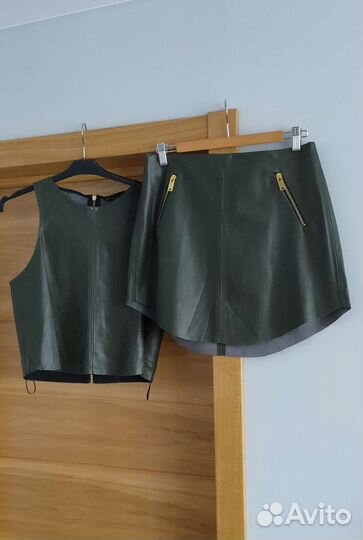 Zara basic двойка топ и юбка экокожа