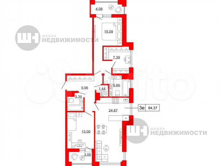 3-к. квартира, 84,4 м², 9/12 эт.