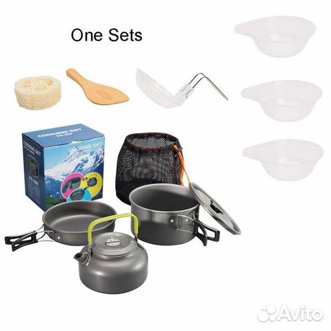 Набор посуды для кемпинга и газовая плита