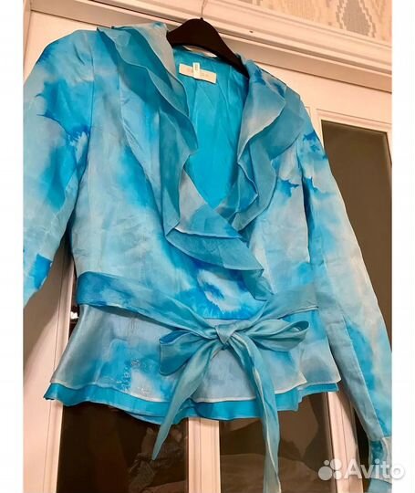 Escada Голубой шелковый жакет/пиджак