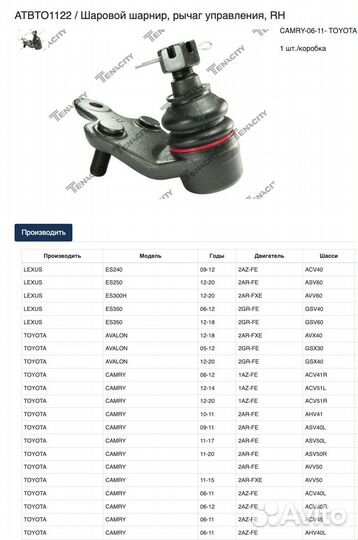 Шаровая опора Tenacity Toyota camry