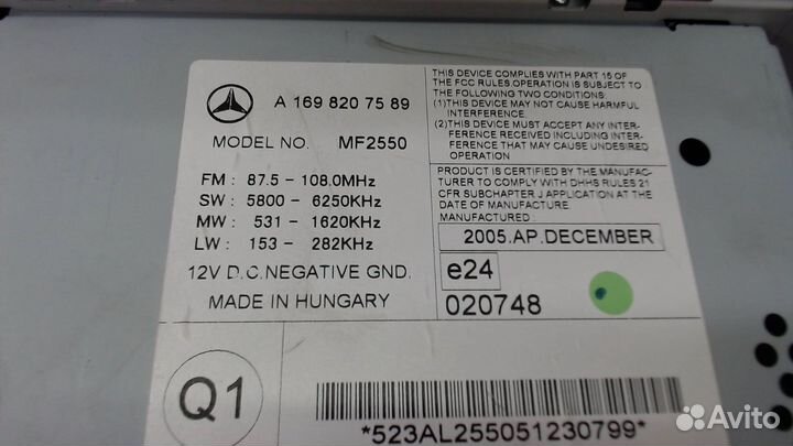 Магнитола Mercedes A W169, 2006