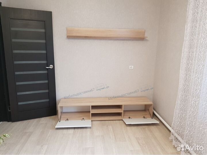 Тумба с полкой (1,8м) глянец (мдф) Белый/Сонома