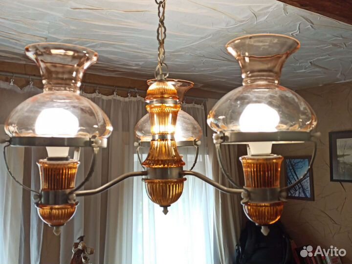Люстра СССР керосинка карамельное стекло плафон