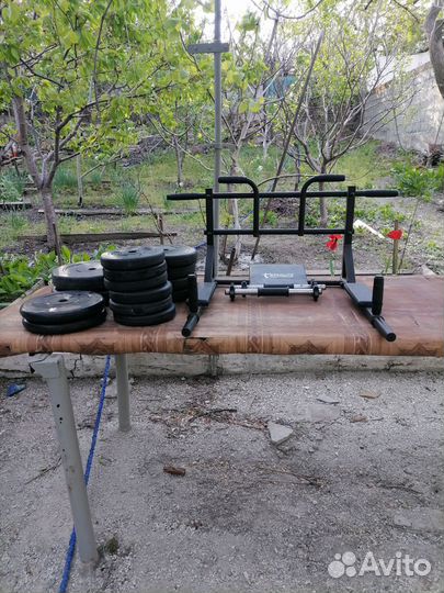 Турник настенный 3 в 1 бу. Блины обрезиненные