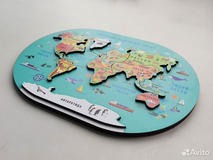 Деревянный пазл карта мира Липецк