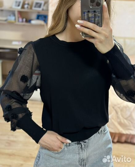 Кофта с прозрачными рукавами zara