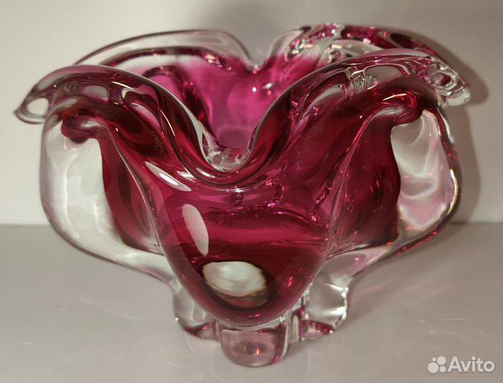 Ваза гутное стекло роза бутон винтаж СССР