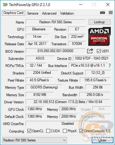 Видеокарта RX 580 asus 8 Gb