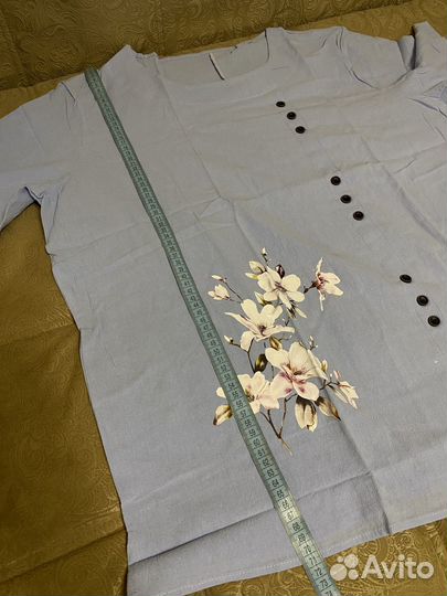 Блузка лазурная, 62 (5XL), хлопок