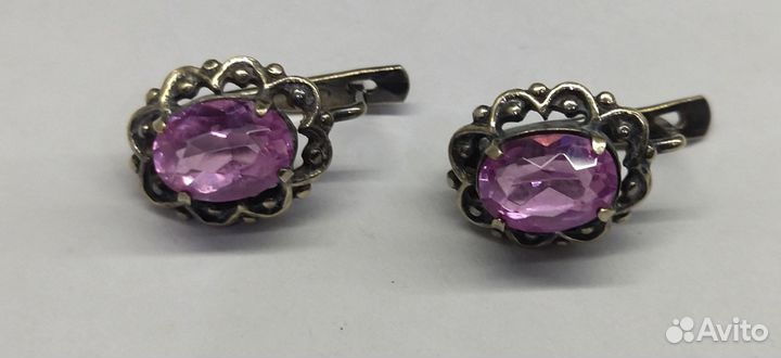 Серьги. серебро 875 проба (звезда) СССР корунд