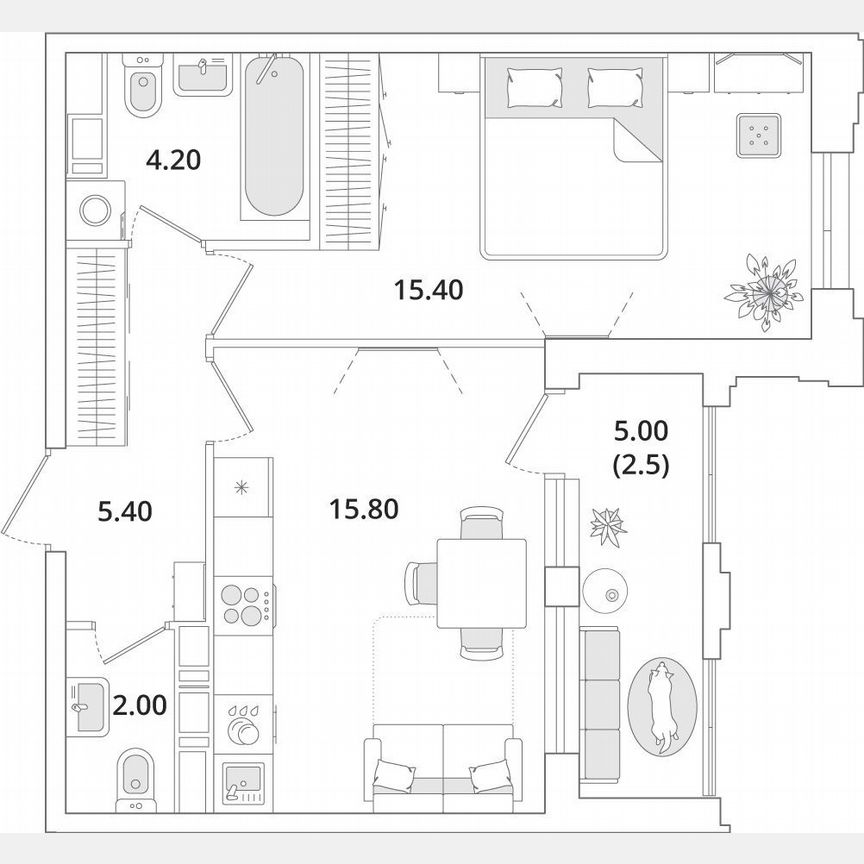 1-к. квартира, 45,3 м², 6/13 эт.