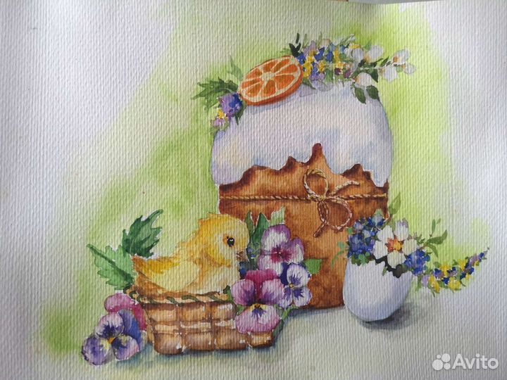 Картина акварель. Пасхальный натюрморт