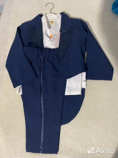 Комплект Пиджак - фрак, рубашка,брюки, пояс. 86-92