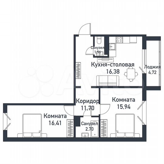 2-к. квартира, 65 м², 3/10 эт.