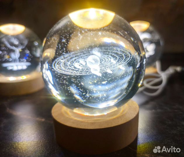 Светильник ночник Хрустальный 3D шар 8см в ассорт