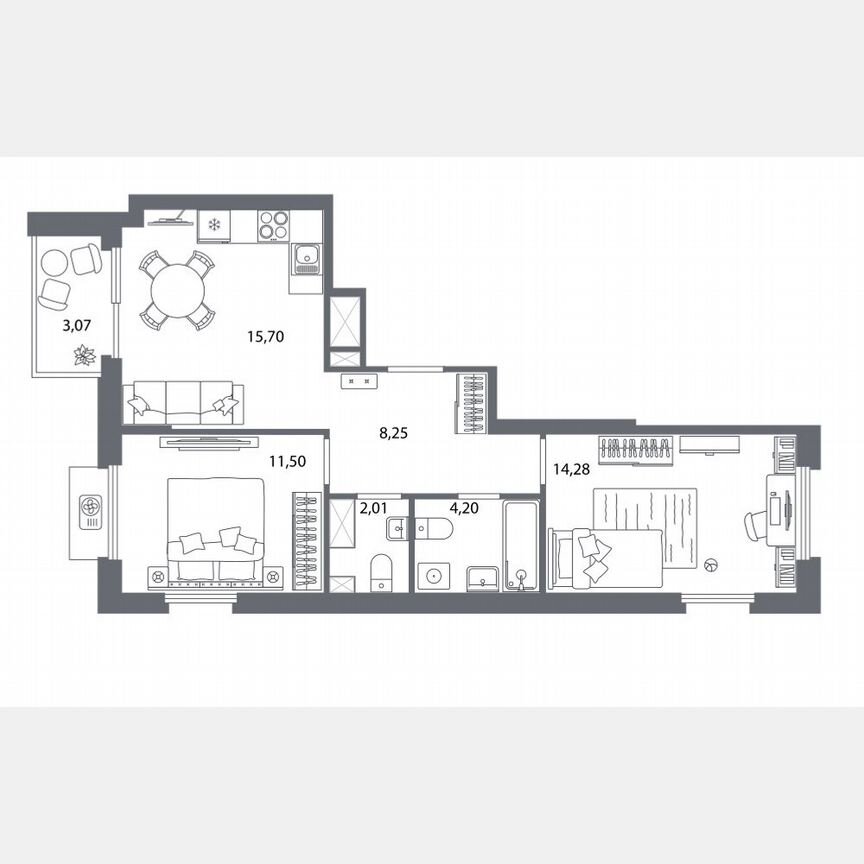 2-к. квартира, 57,5 м², 6/7 эт.