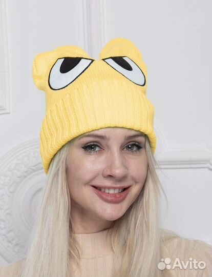 Шапка женская бини с ушками осень весна