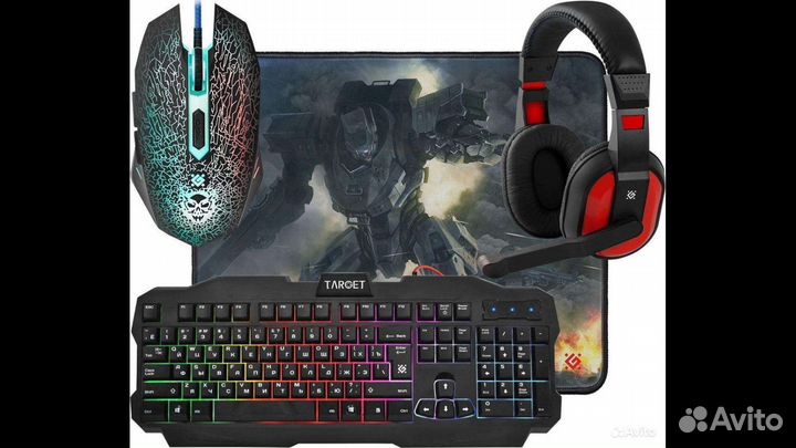 Игровая клавиатура Defender +мышь+уши+коврик