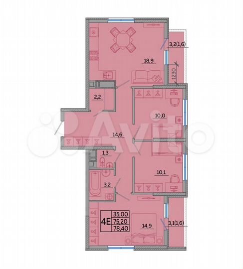 4-к. квартира, 80 м², 15/23 эт.