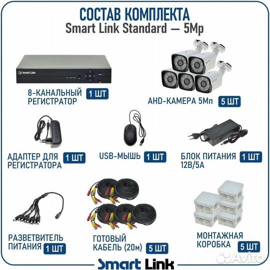 Комплект видеонаблюдения уличный на 5 камер